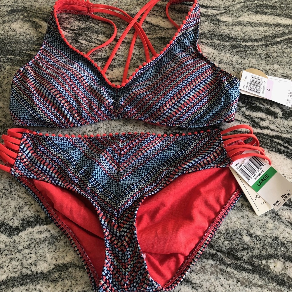 Lucky Brand Red and Blue Bikini